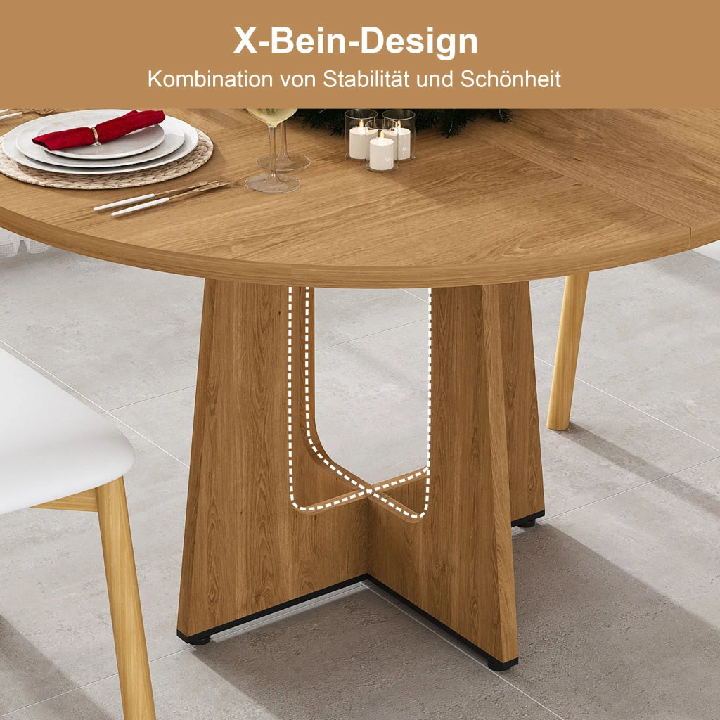 Tavolo da pranzo rotondo per 4-6 persone con piano stabile in MDF effetto rovere, per cucina e sala da pranzo 120 × 76 cm