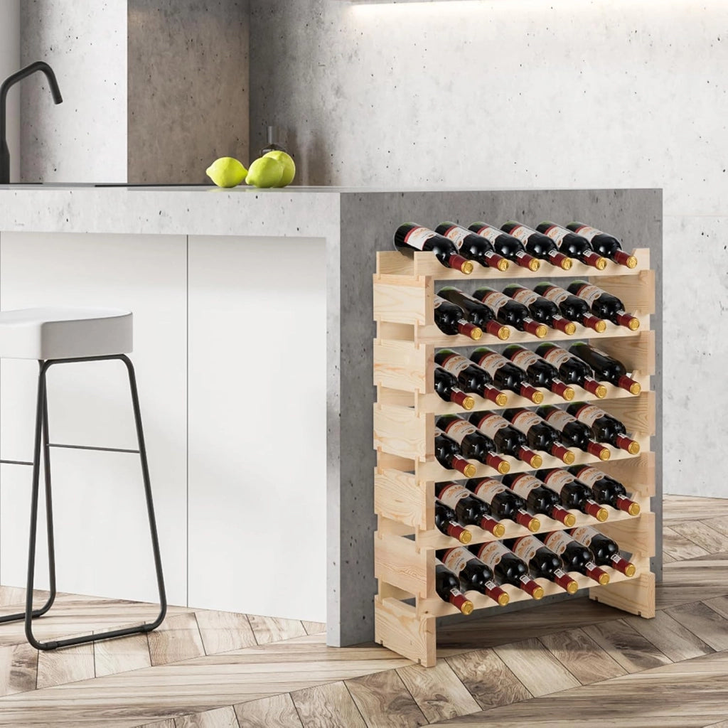 Cantinetta Portabottiglie Vino in Legno di Pino, Portabottiglie per Vino con 6 Ripiani, per 36 Bottiglie, per Cucina, Bar e Cantina (36 Bottiglie)