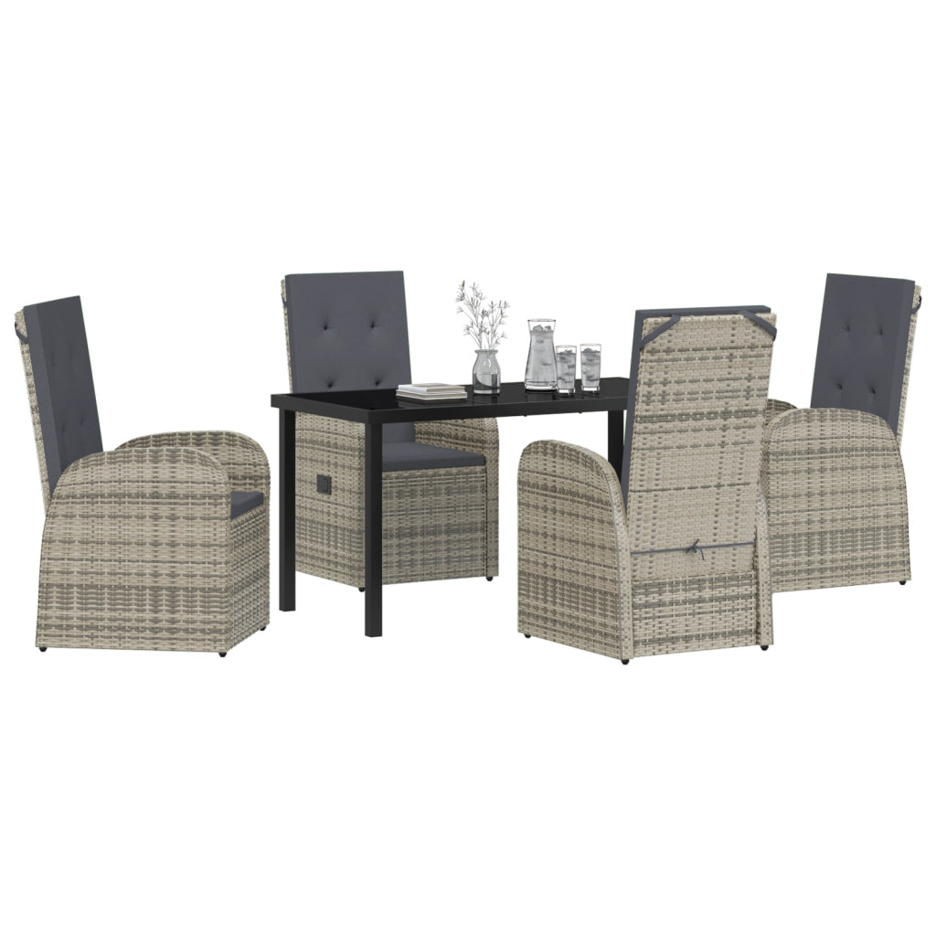 Set da pranzo da giardino a 5 pezzi con cuscini grigio in polyrattan