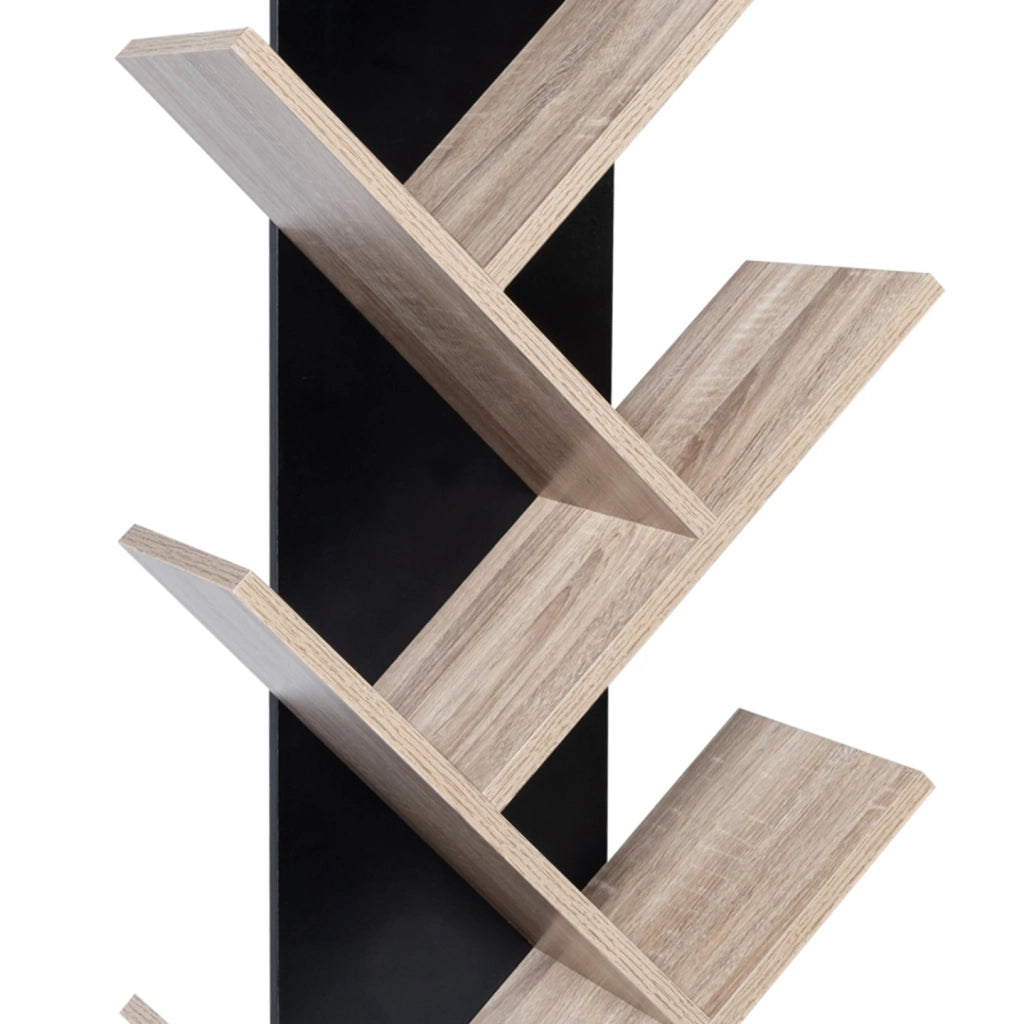 IDMarket - Estantería en forma de árbol TEA, 10 niveles, estantes de madera negra y estilo haya