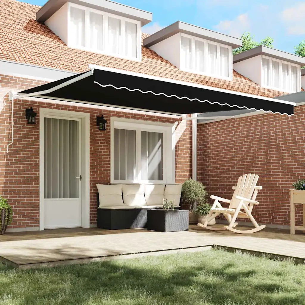 Tenda retrattile-Tenda parasole per balcone Nero 400 ¡Á 300 cm 100% Poliestere e Alluminio