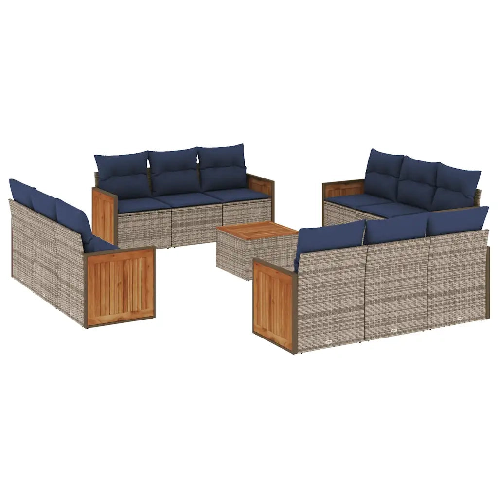 Set Divani da Giardino 13 pz con Cuscini Grigio in Polyrattan 3227524