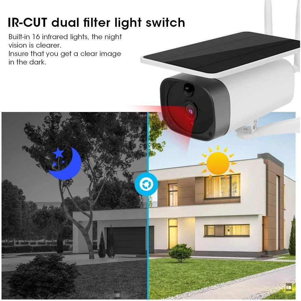 Trade Shop - Telecamera 1080p Wifi Wireless Cctv Pannello Solare Visione Notturna Ir Allarme -