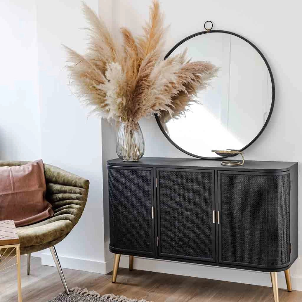Credenza in legno laccato nero e griglia 118x37x80h