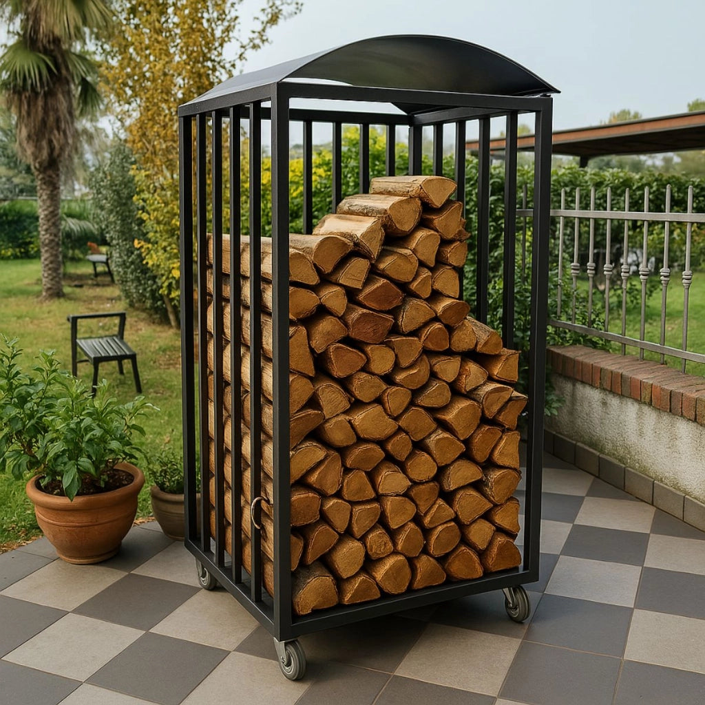 Legnaia portalegna su ruote in acciaio antracite eco 80x80xh190 cm