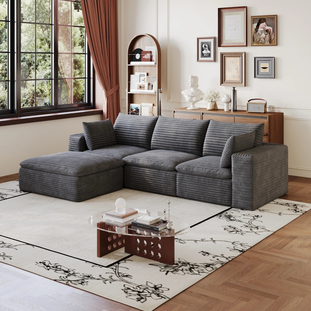 Divano Cloud 260 cm ¨C MINIMAL ¨C Velluto a coste grigio scuro, imbottito, senza montaggio