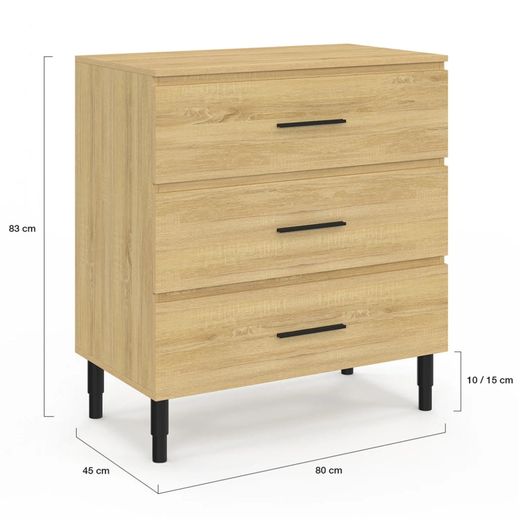 IDMarket - Mobile bagno da 80 cm con 3 cassetti in faggio e nero e gambe telescopiche