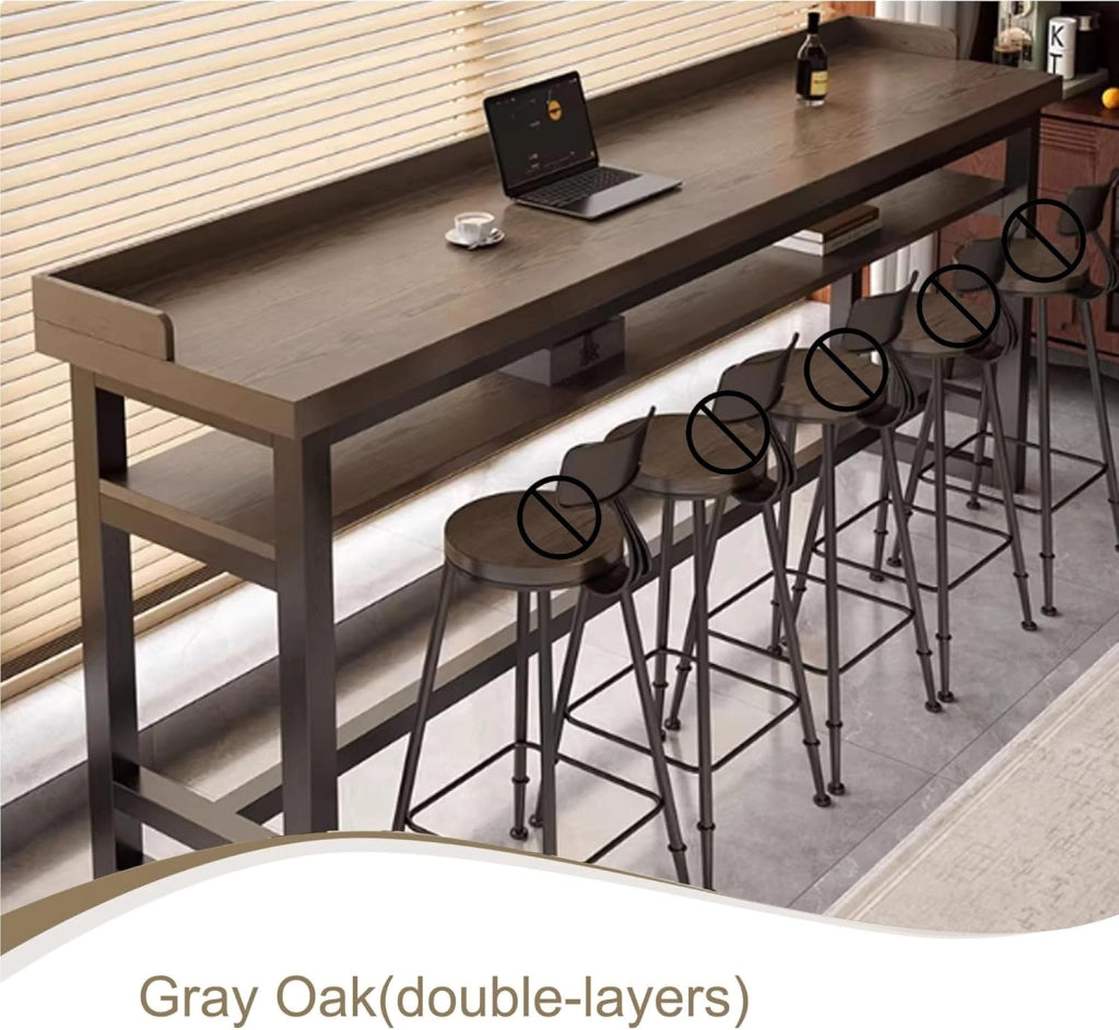 Tavolo Alto da Bar Tavolo Cucina Tavolino Alto e Stretto da Balcone Salvaspazio con Telaio in Metallo per Soggiorno e Sala Da Pranzo Bar Ristorante(Gray Oak(double),79x15.8x41in)