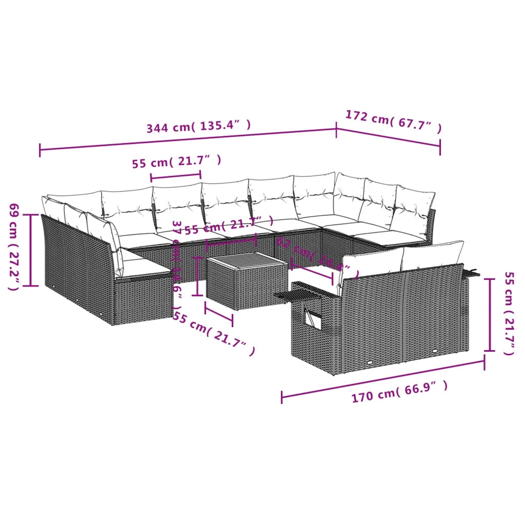 Set Divani da Giardino 13pz con Cuscini Nero in Polyrattan 3257126