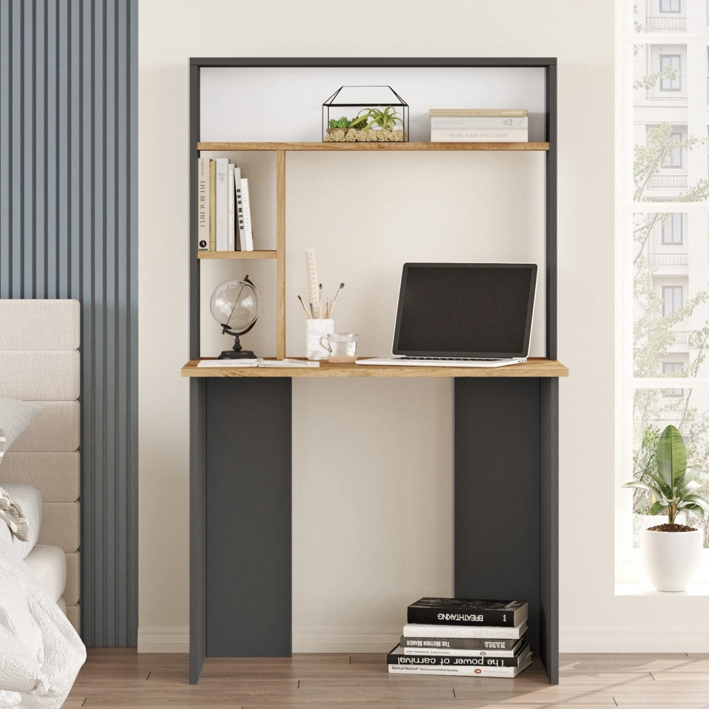 Nicotera, Scrivania 3 Ripiani, 90x52x149h cm Marrone Rovere Nodi