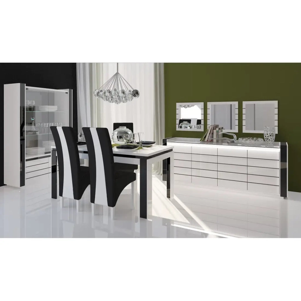 Buffet LINA bianco e nero con LED – 220 x 87 x 50 cm