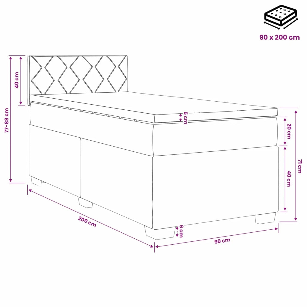 Letto box spring con materasso Grigio Scuro 90 x 200 cm Tessuto 3450398