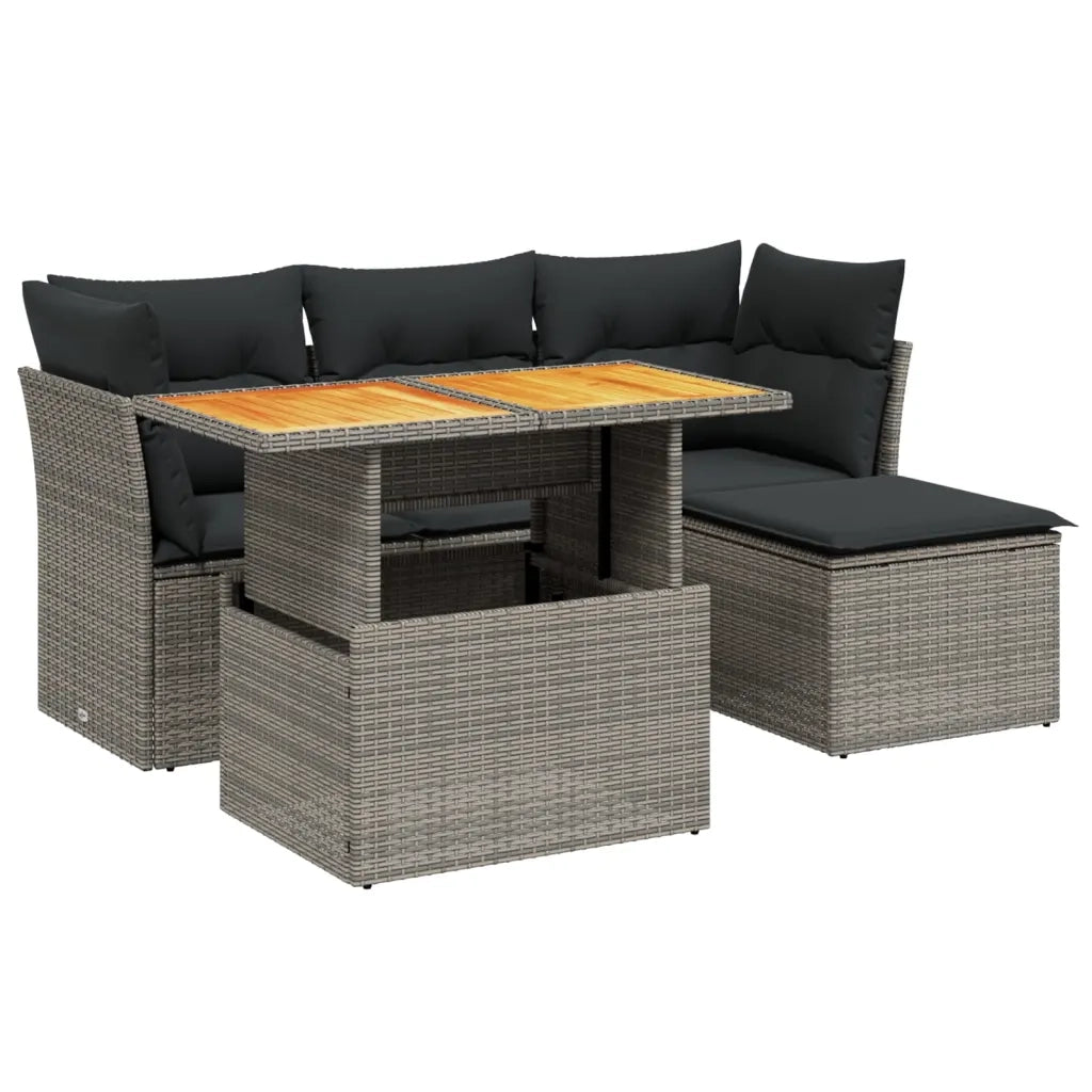 Set Divano da Giardino 6 pz con Cuscini Grigio in Polyrattan
