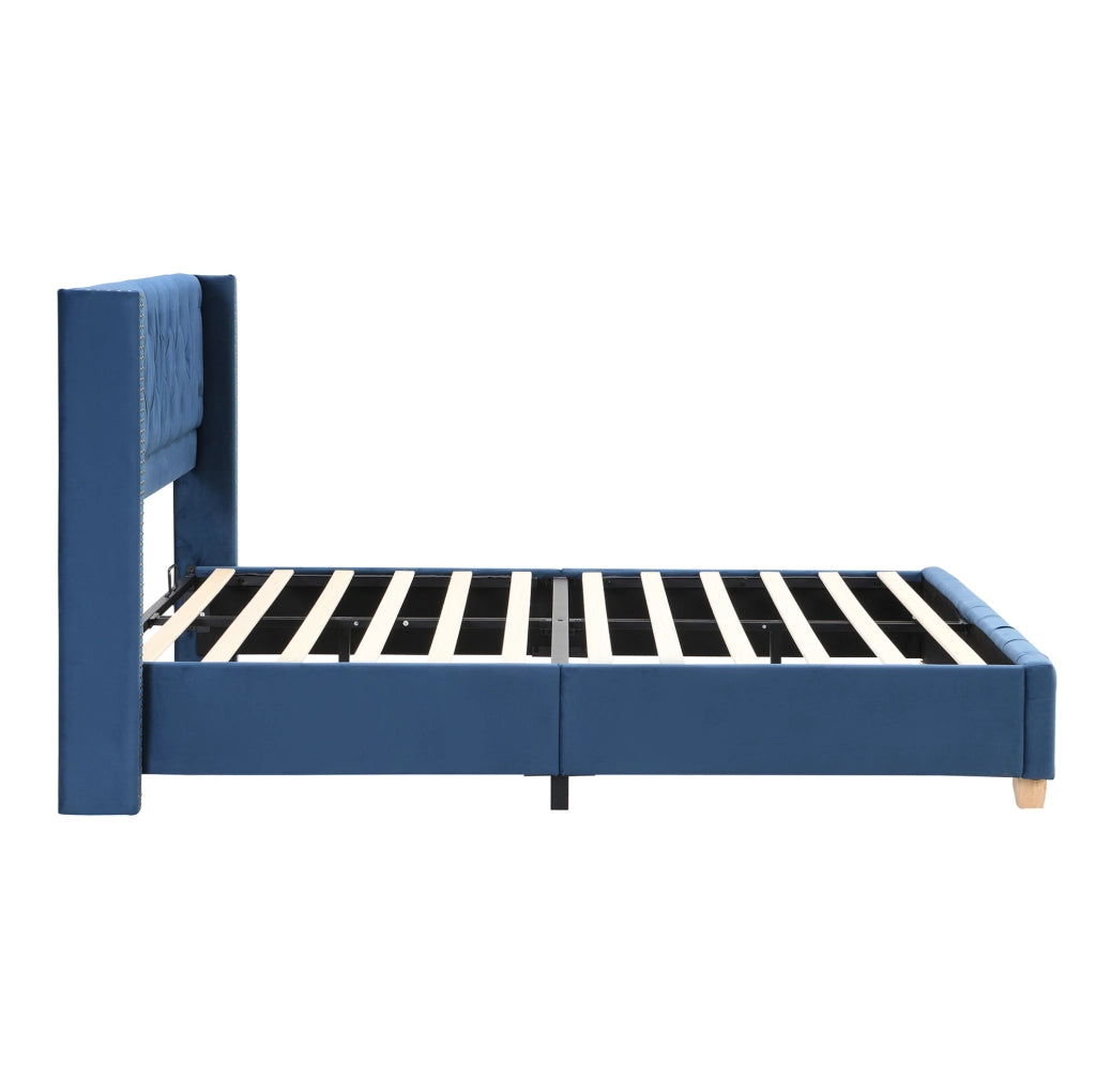 Letto imbottito 160x200 cm; testiera capitonn茅; velluto blu (Senza materasso)