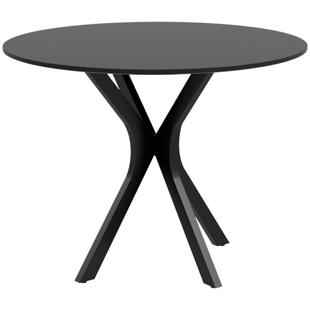 Tavolo da Pranzo Moderno Rotondo per 4 Persone in Acciaio e MDF, ?100x75cm, Nero