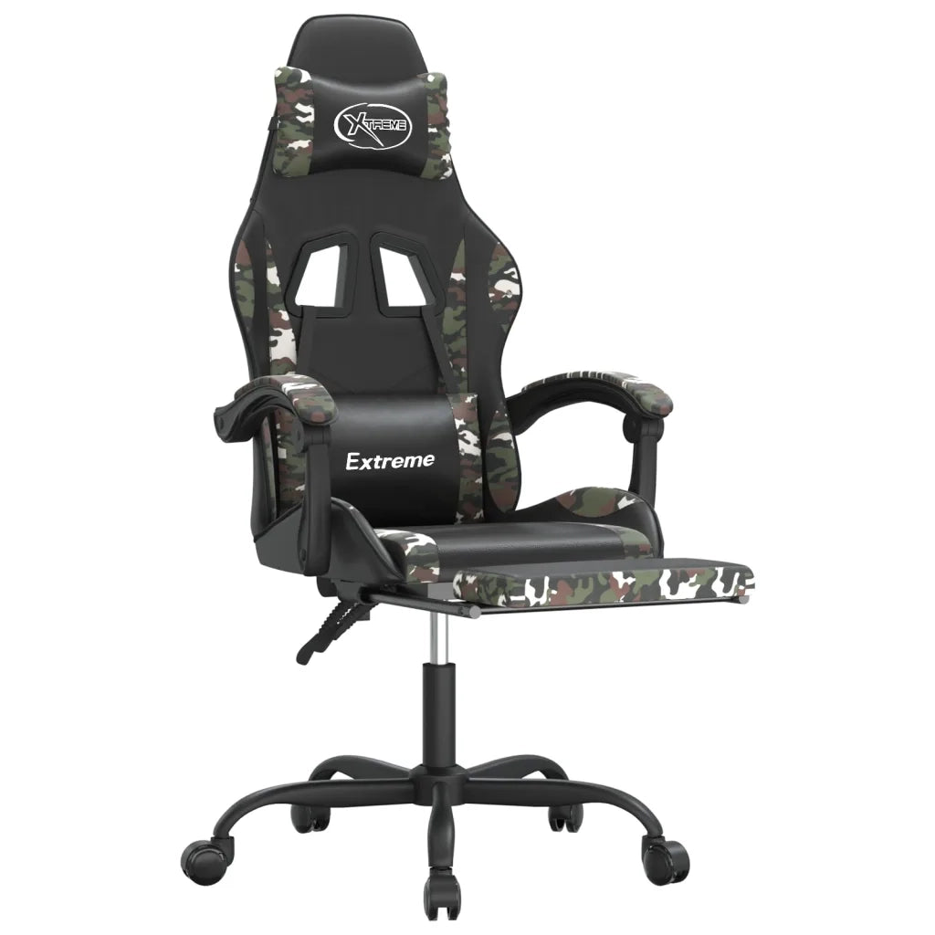 vidaXL Sedia da Gaming con Poggiapiedi Nero e Mimetico in Similpelle