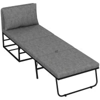 Poltrona Letto con Cuscino e Copertura Protettiva, in Tessuto Effetto Lino e Metallo, 66x70x74 cm, Grigio