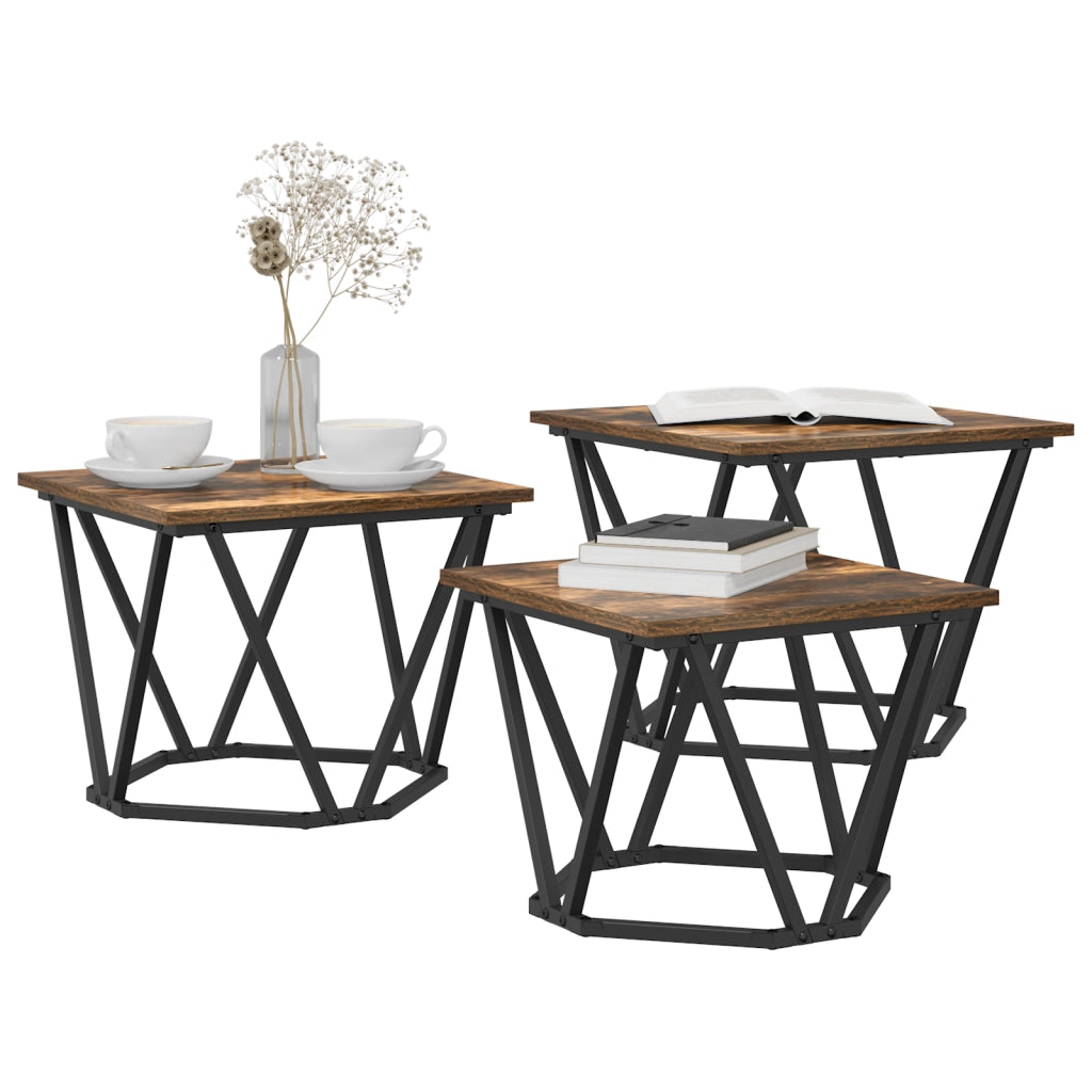 Set di 3 Tavolini in Legno Ingegnerizzato Rovere FumÃ¨
