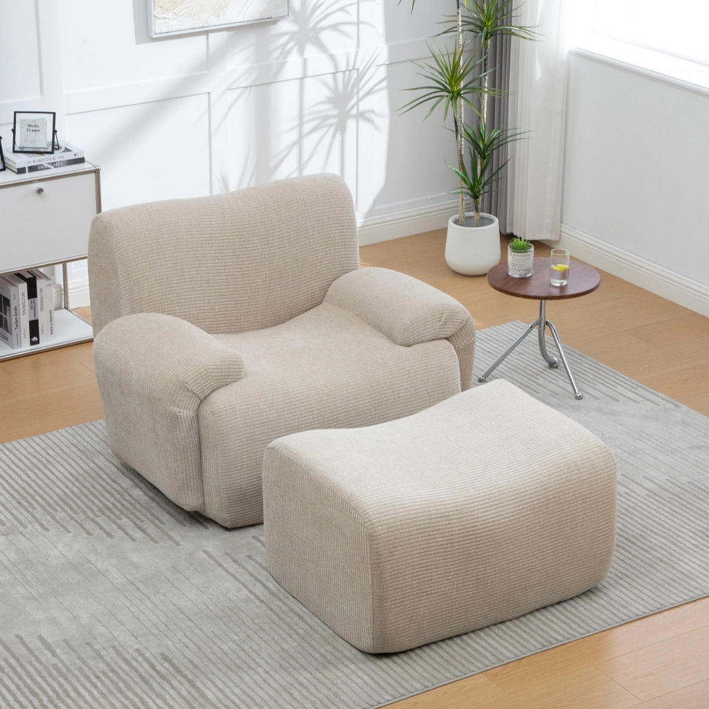 Poltrona con poggiapiedi 2 in 1 in ciniglia khaki chiaro