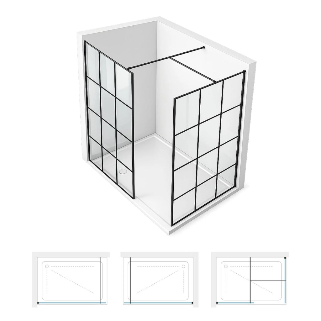 Parete doccia walk-in in cristallo temprato con profilo nero cristallo 8 mm *** misure 107-109xh200 cm, confezione 1