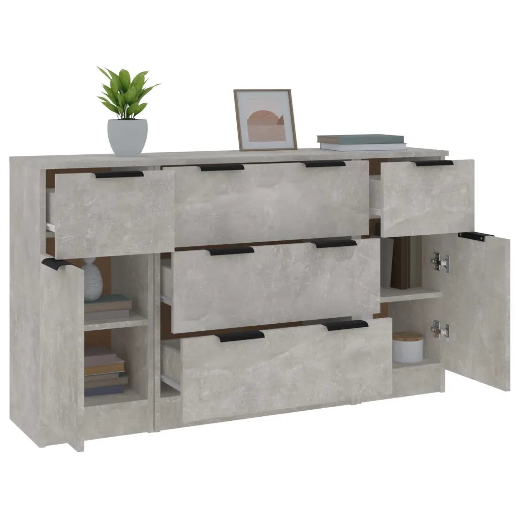 Set di Credenze 3 pz Grigio Cemento in Legno Multistrato 3115823