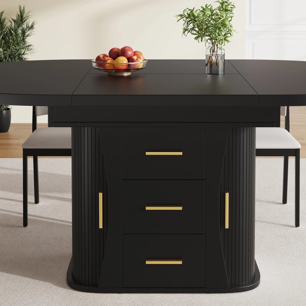 Tavolo da pranzo - rotondo estraibile - da 118 a 158 cm - 3 livelli stoccaggio - fino a 6 persone - nero