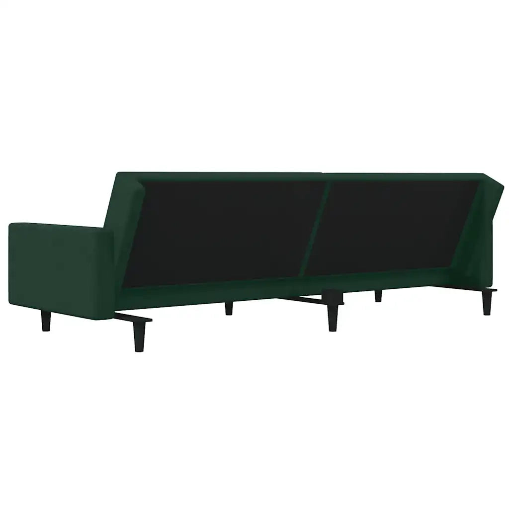 Divano Letto a 2 Posti con 2 Cuscini Verde Scuro in Velluto 375818