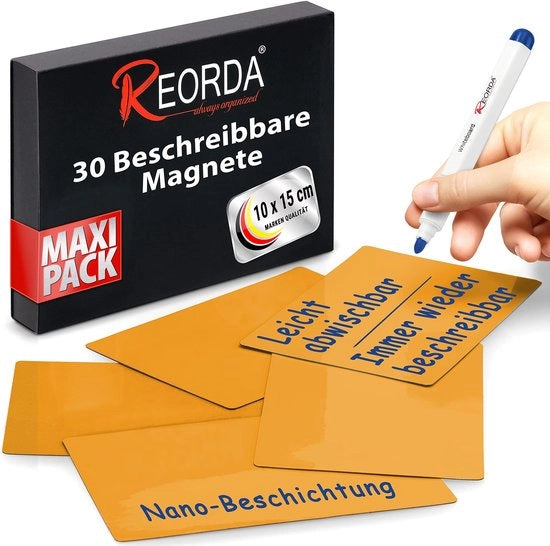 Strisce Magnetiche Descrivibili - 30 Magnetici Descrivibili - 10 x 15 cm (Arancione) - Magnetici Descrivibili per Whiteboard, Kanban, Tabella Magnetica o come Magnetici Descrivibili per la Refrigeratrice