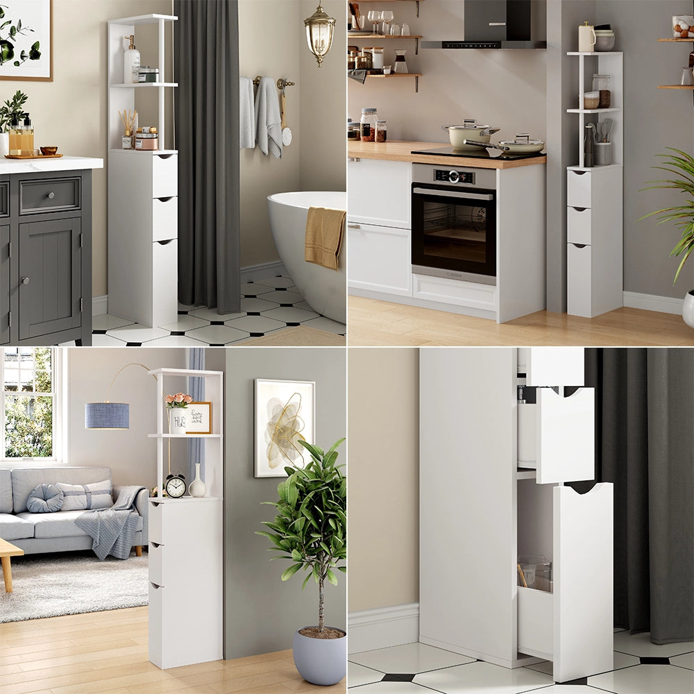 Vicco Mobile da bagno Bianco 15 x 137 cm con 3 cassetti