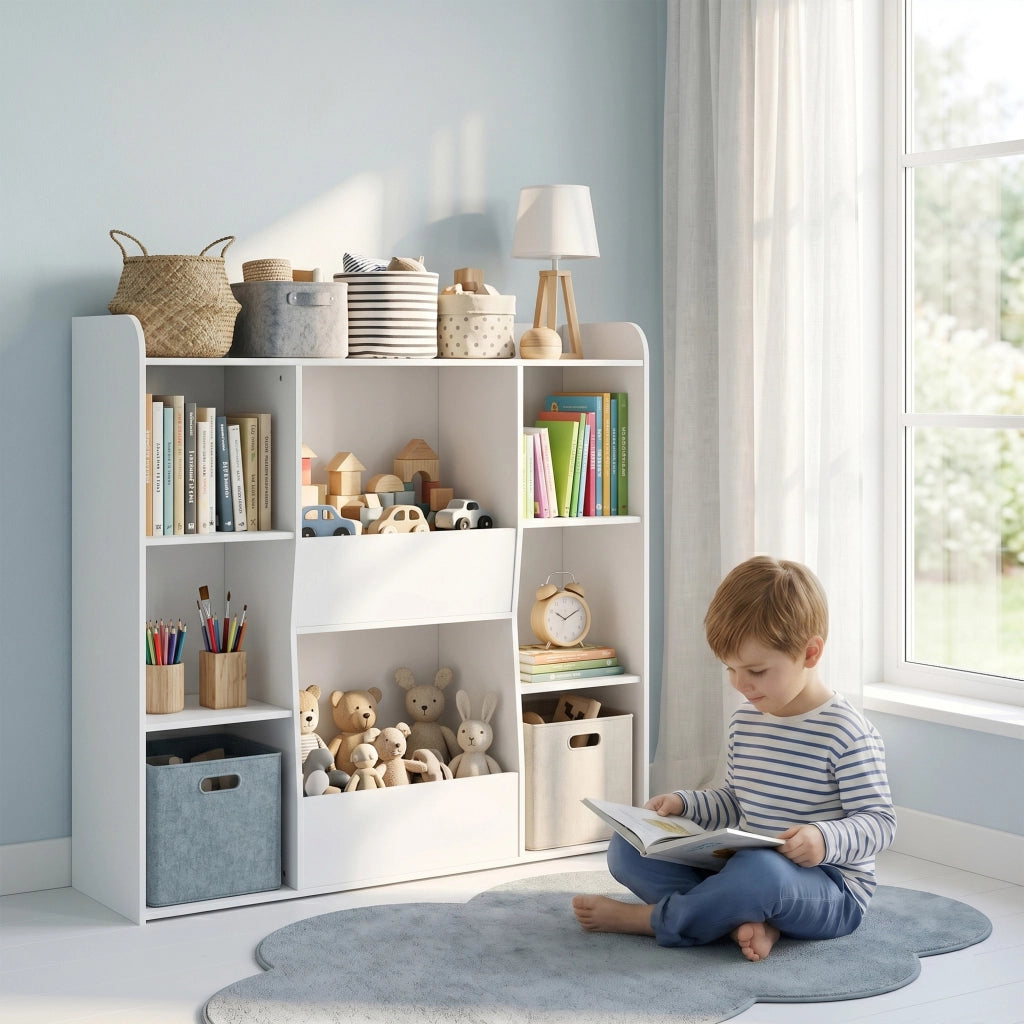 Libreria bambini 8 compartimenti legno bianco con ripiani ¨C Xylo ¨C 104x29x101,5 cm