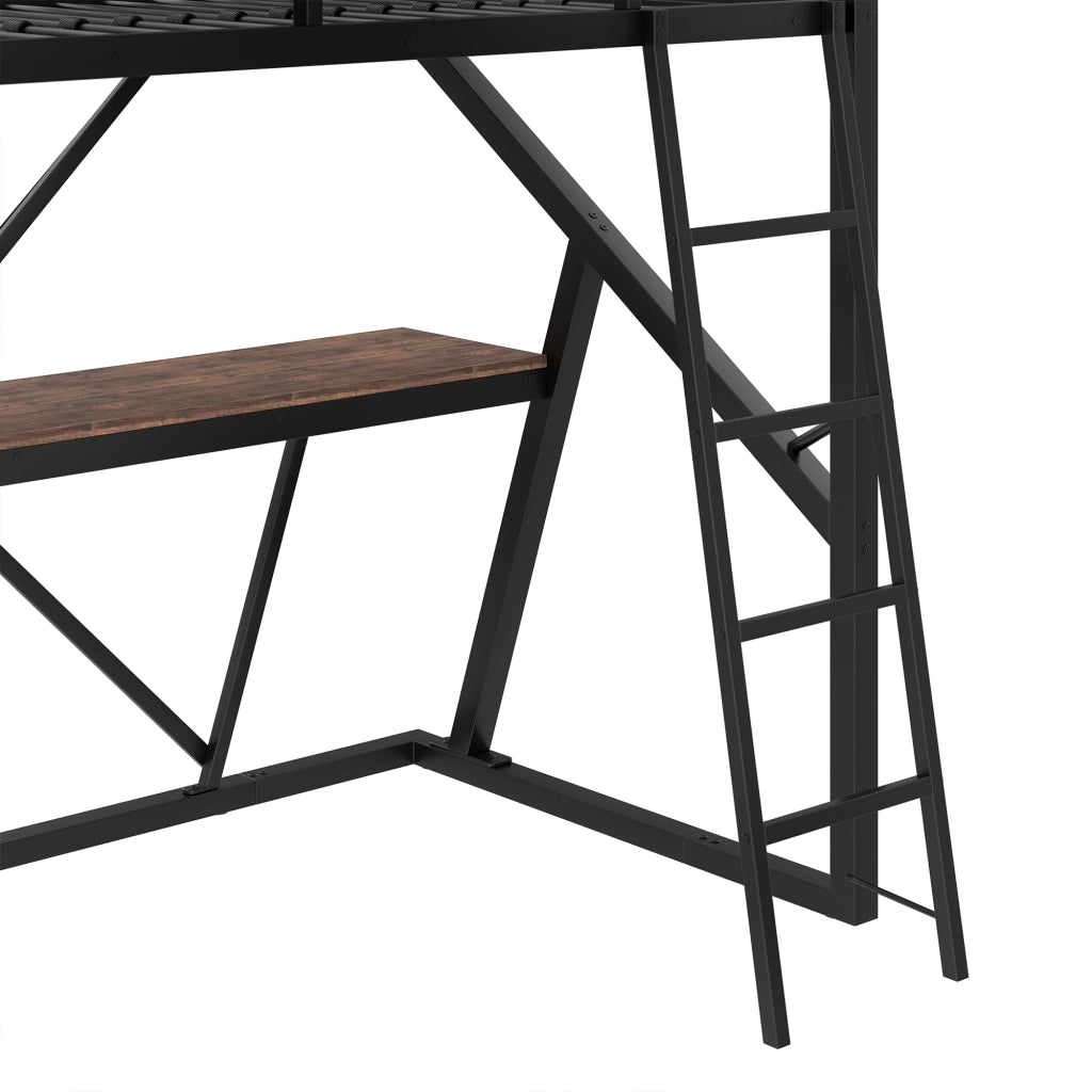 LETTO a Soppalco 90x200 cm Metallo Nero con Scrivania LED e Scala