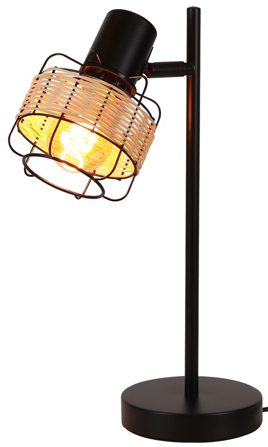 ZMH Lampada da tavolo rattan bambù boho rustico girevole E27 interruttore retrò per soggiorno camera