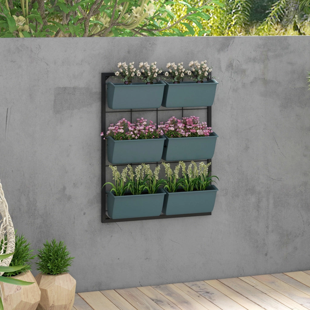 Orto Verticale a 3 Livelli con 6 Vasi 52x14x66 cm in Acciaio e Plastica Verde Scuro