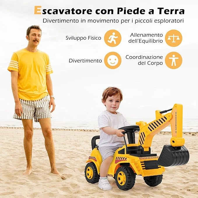 Escavatore a Spinta Cavalvabile per Bambini, Ruspa Giocattolo con Benna da Scavo Suono e Spazio di Stoccaggio, Veicolo da Costruzione per Bambini 19-36 Mesi (Stile 4)