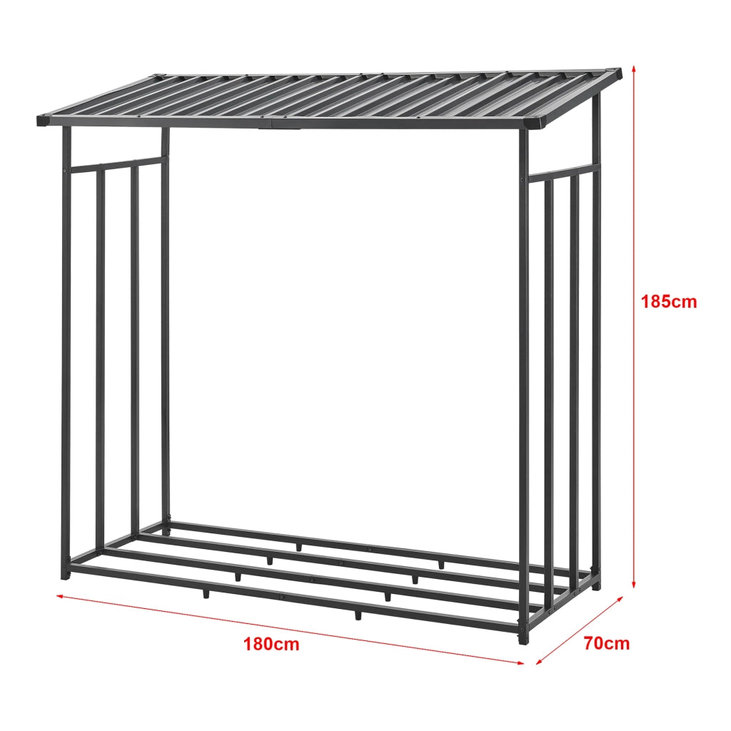 Deposito per legna casetta da giardino coperta con telo protettivo 185 x 180 x 70 cm rastrelliera per legna da ardere deposito per legna coperto acciaio nero 03_0008839