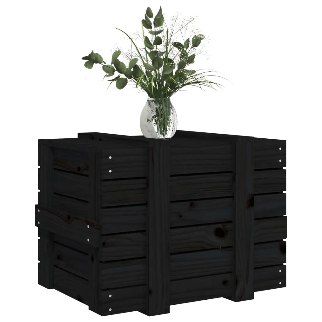 Contenitore Portaoggetti Nero 58x40,5x42 cm Legno Massello Pino 824997