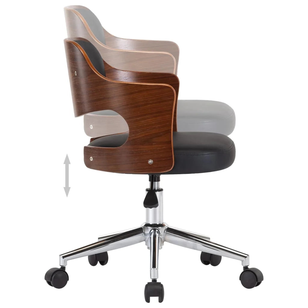 Sedia girevole da ufficio/studio in legno curvato e similpelle nera 02_0024149