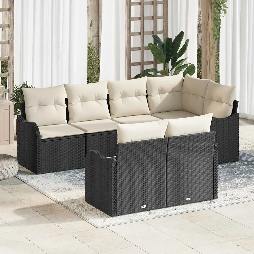 Set Divano da Giardino Nero polyrattan