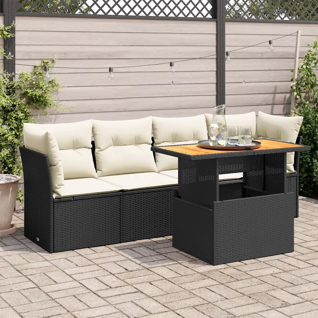 Set Divani da Giardino 5 pz con Cuscini in Polyrattan Nero