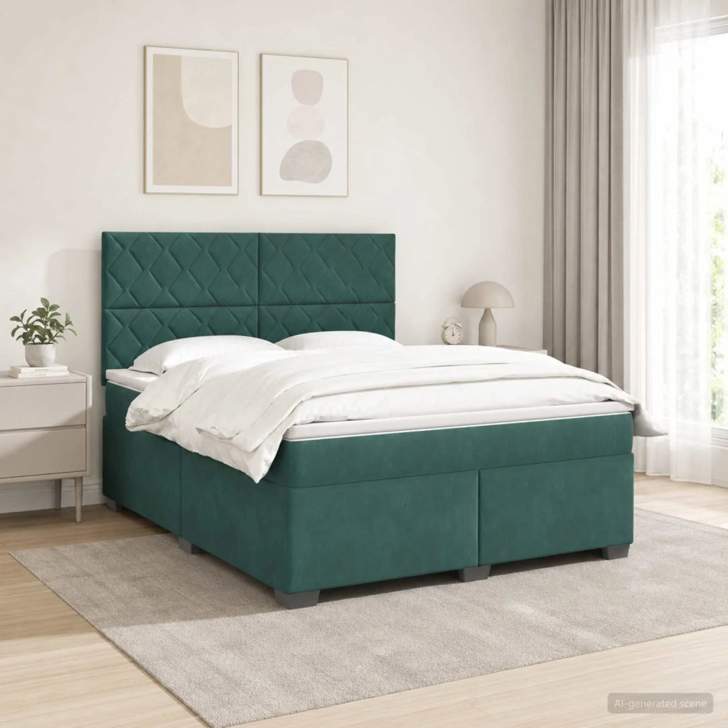 Letto box spring con materasso Verde Scuro 160 x 200 cm Velluto 3453683