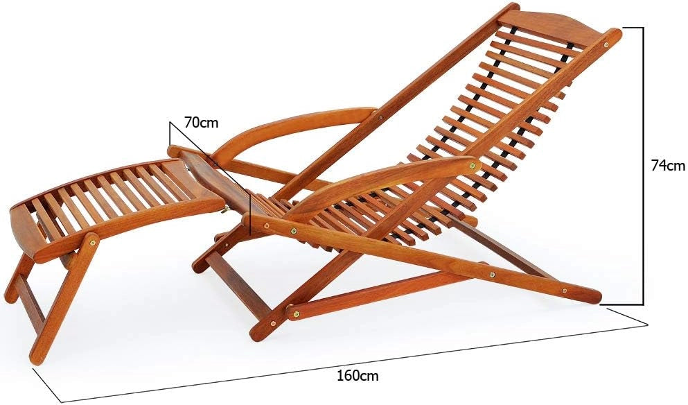 Lettino Prendisole Ergonomico 120kg Legno di Acacia Sdraio Pieghevole incl. Poggiapiedi e Cuscino Lettini Sauna