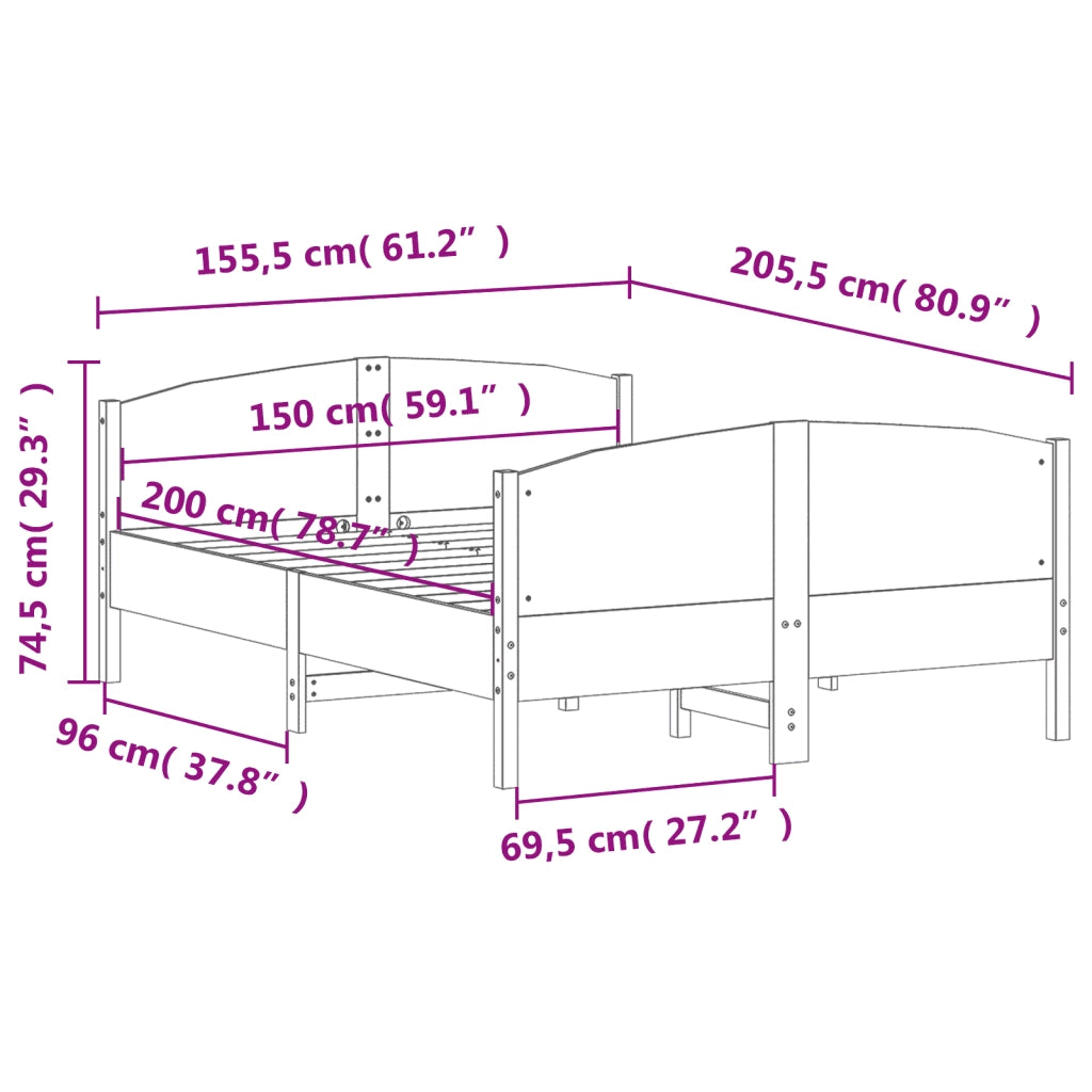 Giroletto senza Materasso 150x200 cm in Legno Massello di Pino 3216170