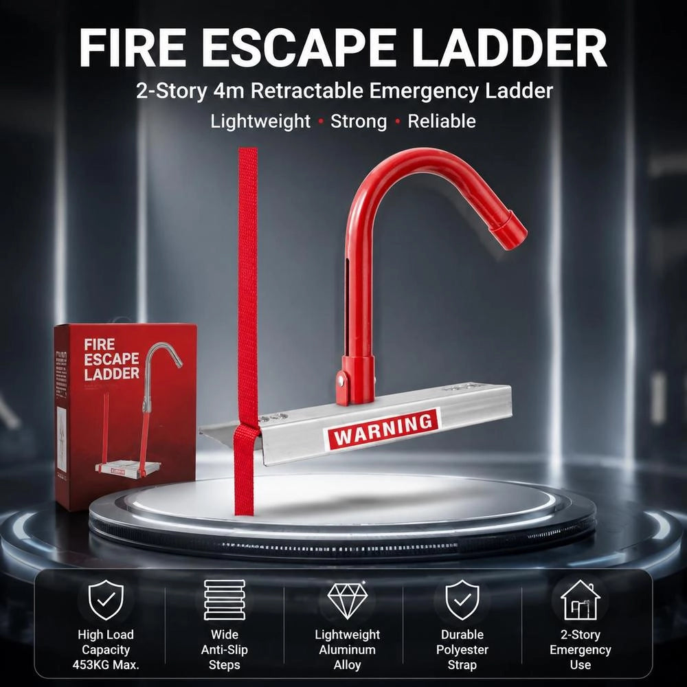 Fire Escape Ladder, 4 M, Retractable Rescue Ladder, Max. 453.6 Kg, Lightweight Emergency Ladder Made Of Aluminum Alloy With High-strength Polyester Webbing, Non-slip Rungs & Wide Steps, 2-story