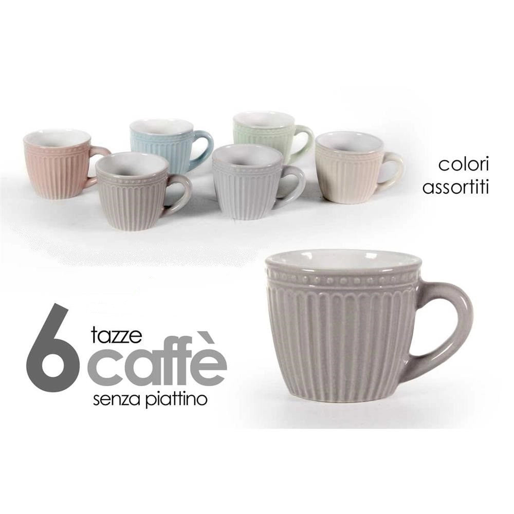 Trade Shop - Set 6 Pz Tazze Tazzine Caffe' Senza Piattino 90ml 5,3cm Colori Assortiti 773938 -