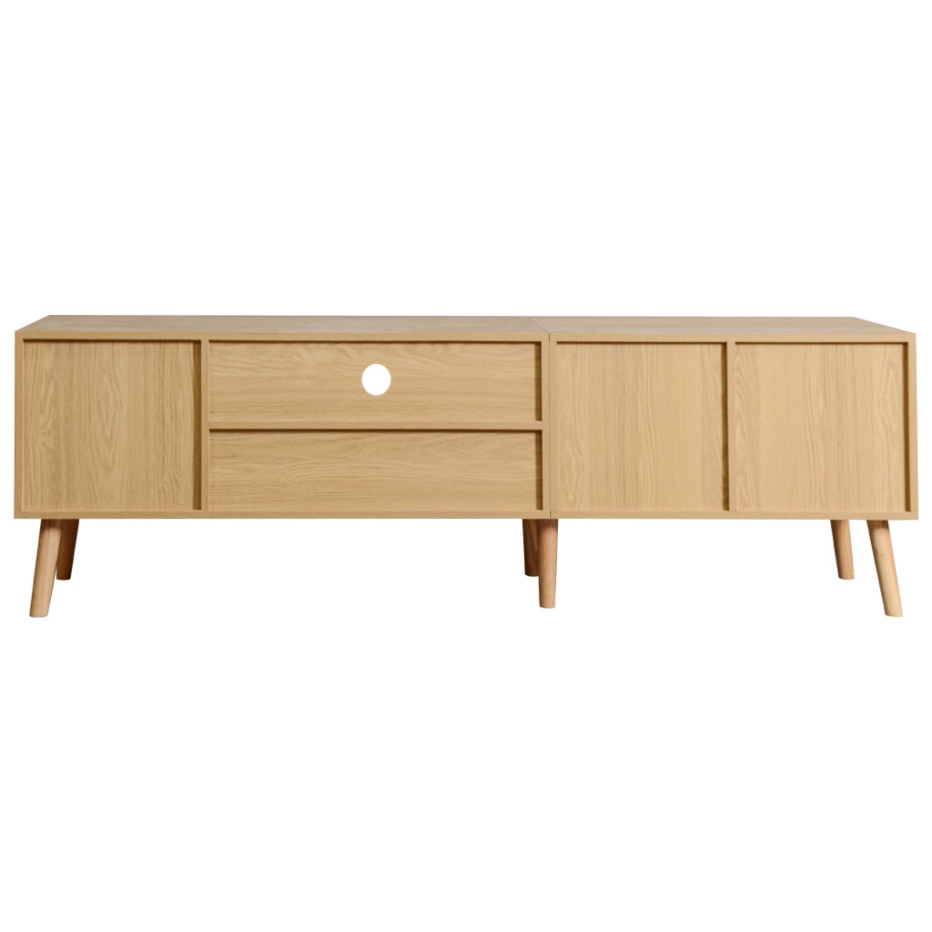 Mobile TV 180 cm in finitura legno con dettagli in rattan, 2 ante, 1 cassetto e gestione cavi per TV fino a 80 pollici