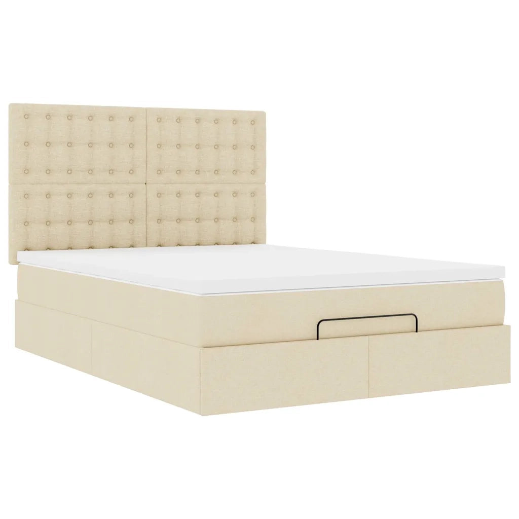 Struttura Letto Pouf con Materasso Crema 140x190 cm in Tessuto 3314174
