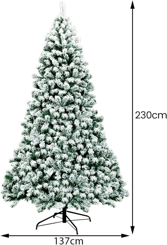 Albero di Natale Innevato 135/180/230 cm, Albero di Natale con 200/250/550 Luci LED Bianche Calde, 400/928/1346 Rami, Base in Metallo, Decorazione Natalizia per Casa e Negozio (230 cm)