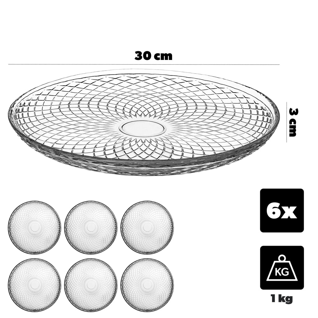 KADAX Set di 6 piatti piani da 30 cm, piatti grandi in vetro rotondi e piatti