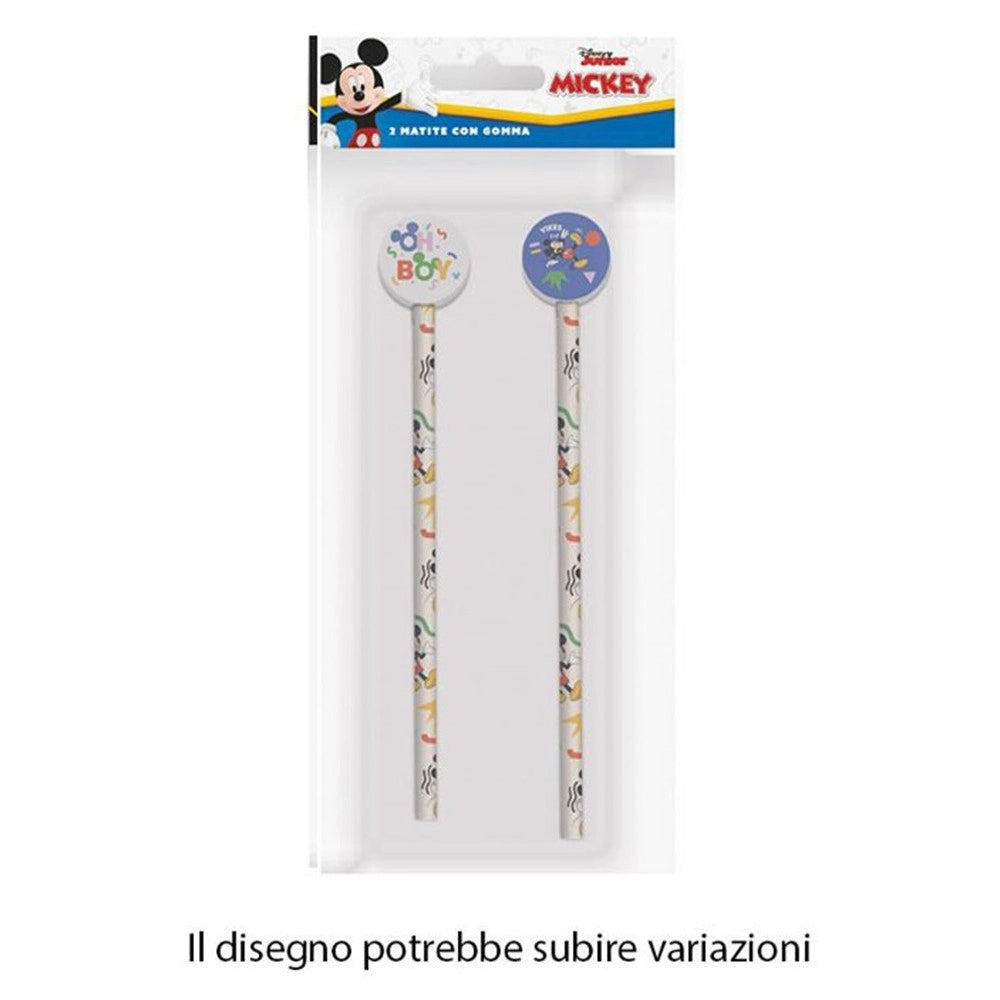Trade Shop - Kit 2pz Matite Con Gomma Rotonda Grafica Topolino Per Disegno Scuola Bambini 960764 -
