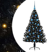 Albero di Natale Artificiale-Albero Natalizio con luci integrate Nero 150 cm PVC 589668